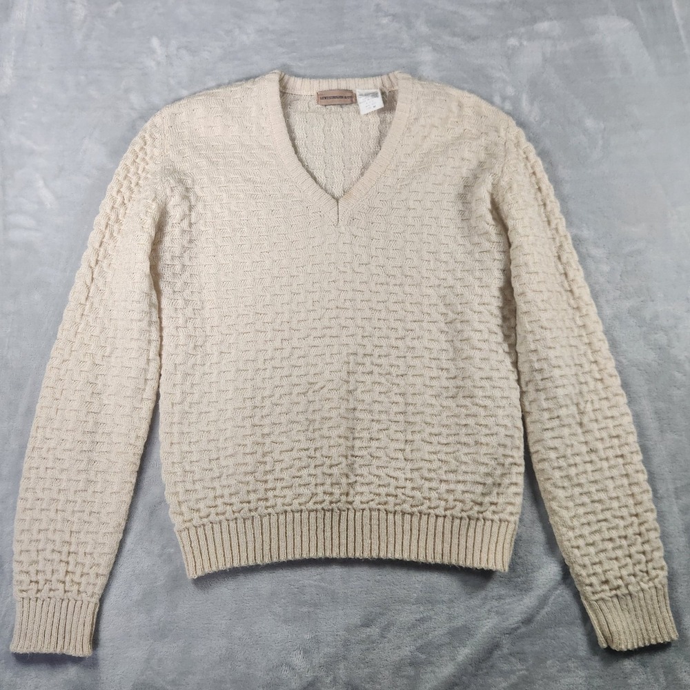 LEVI Strauss & Co. Cream pullover long sleeve women's v-neck sweater M vintage